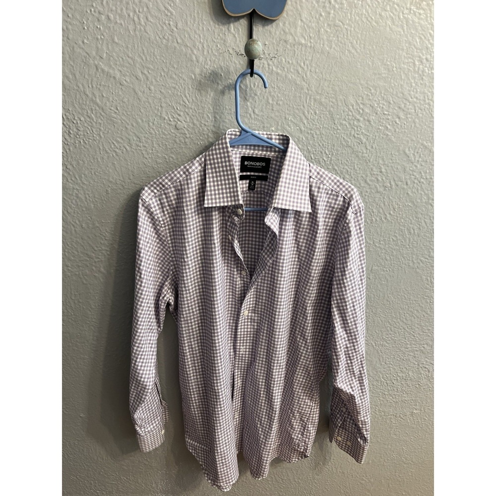 Bonobos Mens Slim‎ Fit White Plaid Button Up Long Sleeve Size 16 34
